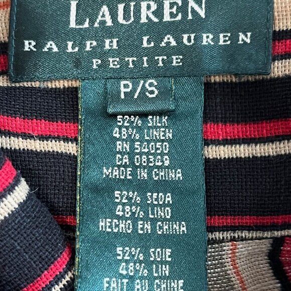 Vintage LAUREN RALPH LAUREN Silk/Linen Striped Button Up Blouse Size Petite S - Picture 6 of 6